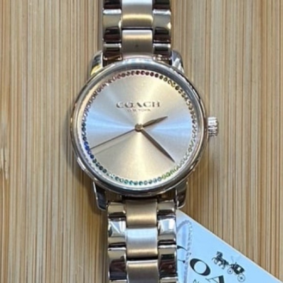 Coach Grand RoseGold Tone Watch With 36mm Face With Row of Multicolored Crystals - Picture 5 of 7